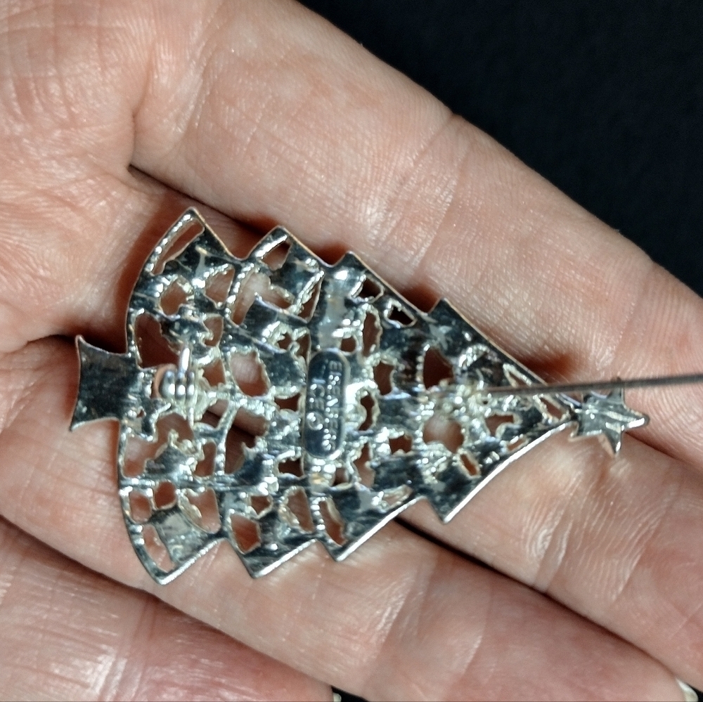 Eisenberg Ice Silver Christmas Tree Brooch with Multicolor Crystals - Picture 4 of 8